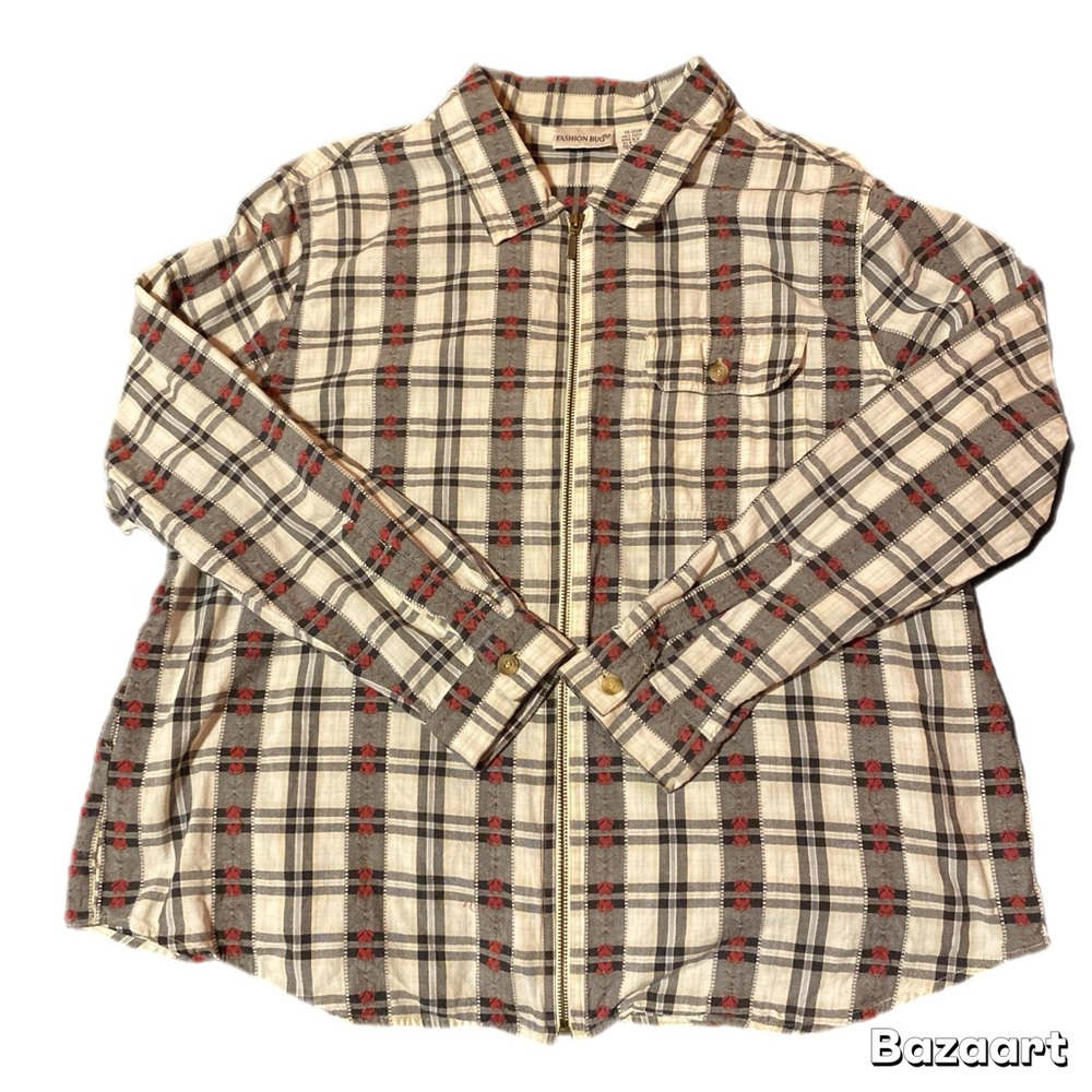 Fashion Bug Women’s VTG Zip Country Plaid Blazer- Red, Black & Grey